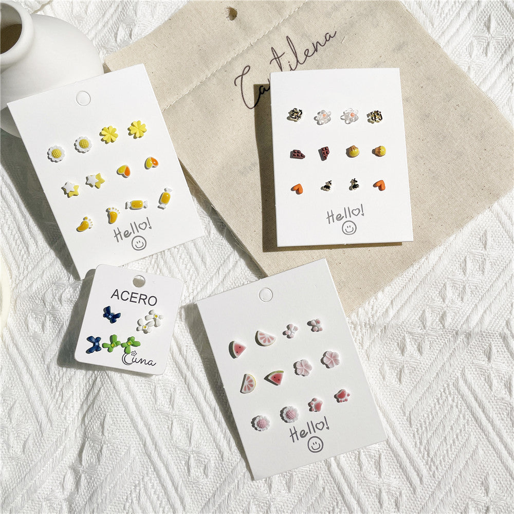 Sweet Geometric Ceramic Drip Oil Earrings with Pearl Accents and 925 Sterling Silver Posts