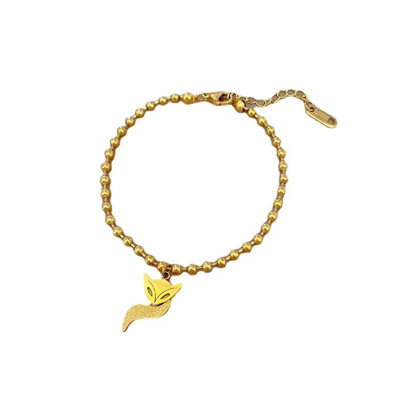 Pulsera Minimalista de Cola de Zorro con Cuentas para Mujer en Acero Titanio con Baño de Oro, Estilo Fresco y Dulce