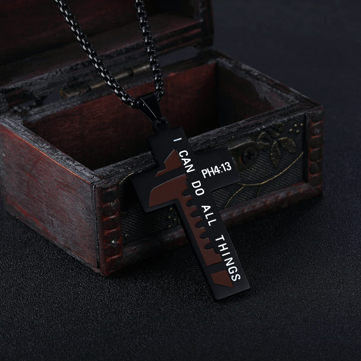 Punk Hip-Hop Stainless Steel Cross Pendant Necklace with Enamel Coloring for Men