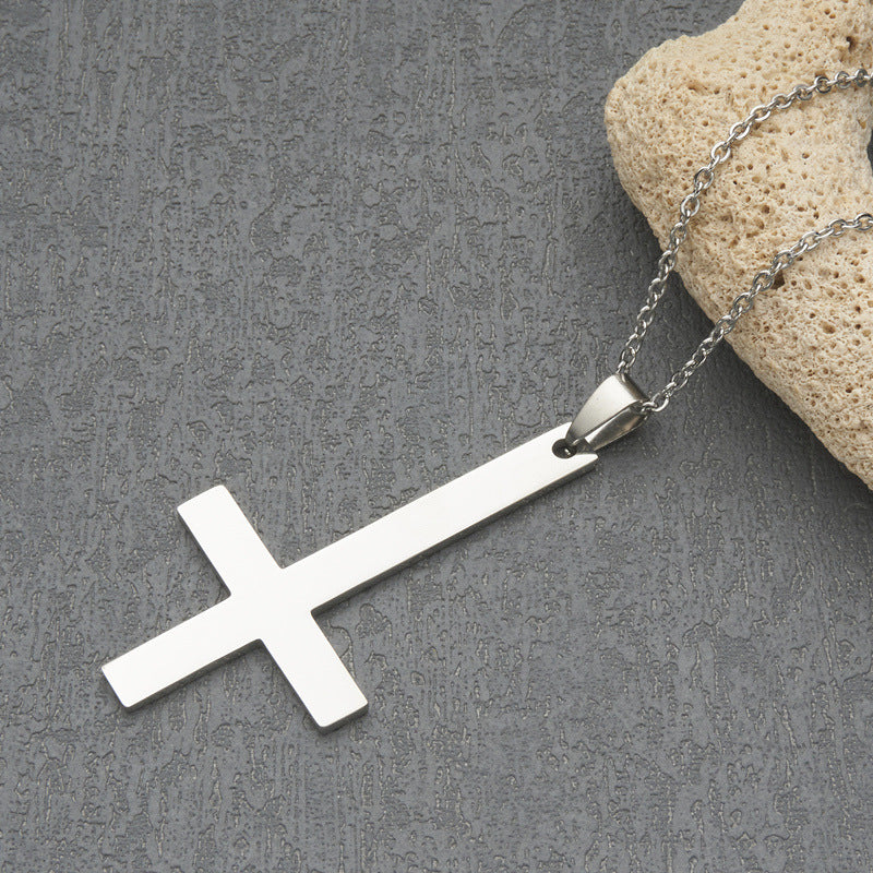 Collana con ciondolo a croce rovesciata in acciaio inossidabile, gioiello geometrico minimalista e alla moda per pendolari, da donna e da uomo