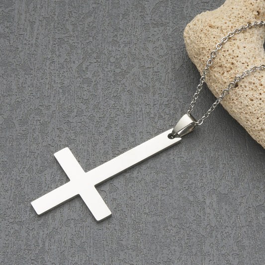 Collana con ciondolo a croce rovesciata in acciaio inossidabile, gioiello geometrico minimalista e alla moda per pendolari, da donna e da uomo