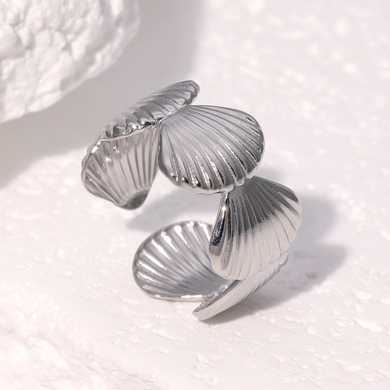 Anello Aperto a Conchiglia Geometrica Minimalista in Acciaio Inossidabile Placcato Oro 18K da Donna