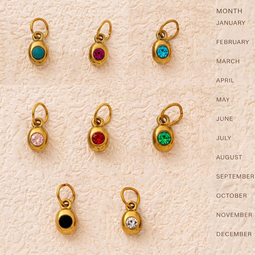 Vintage Geometric Stainless Steel 18K Gold Plated PVD DIY Charm Bar Necklace with 12 Birthstones