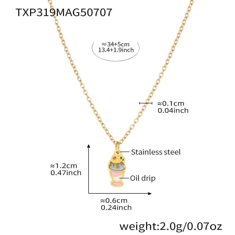 Cute Ice Cream Shaped Titanium Steel Necklace Set with Plated Finish for Kids, Includes Necklace and Bracelet