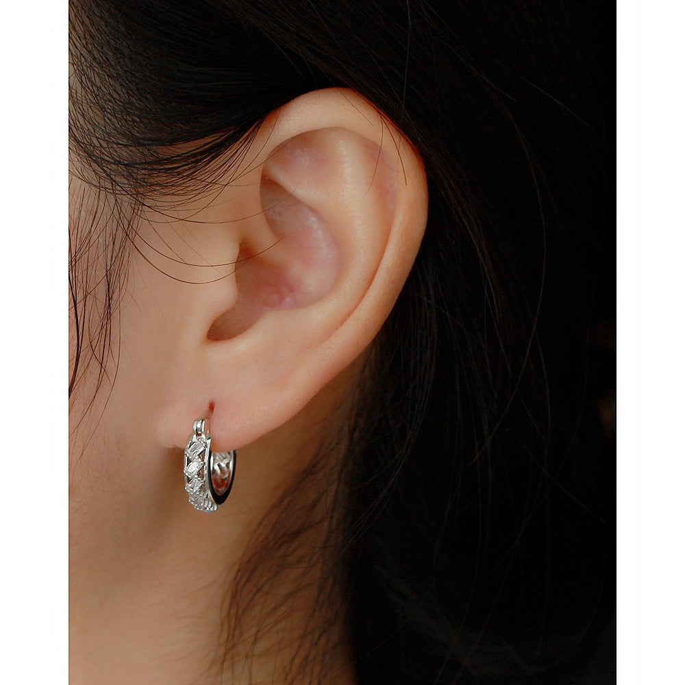 Orecchini a cerchio da donna in argento Sterling 925 minimalisti con zirconi cubici quadrati geometrici