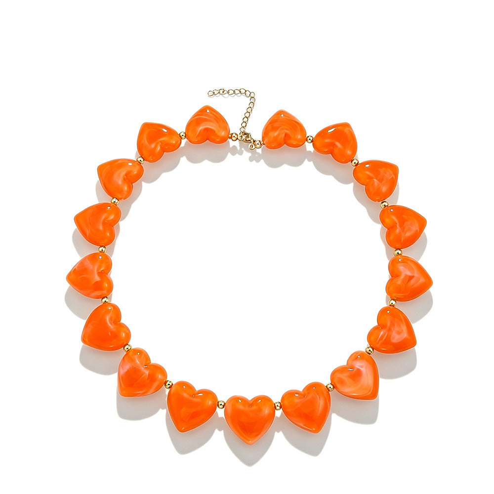 Minimalist Heart Resin Acrylic Pendant Necklace for Women Casual Cable Chain