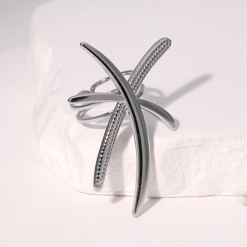 Anello da donna in acciaio inossidabile a forma di libellula, minimalista, con finitura placcata