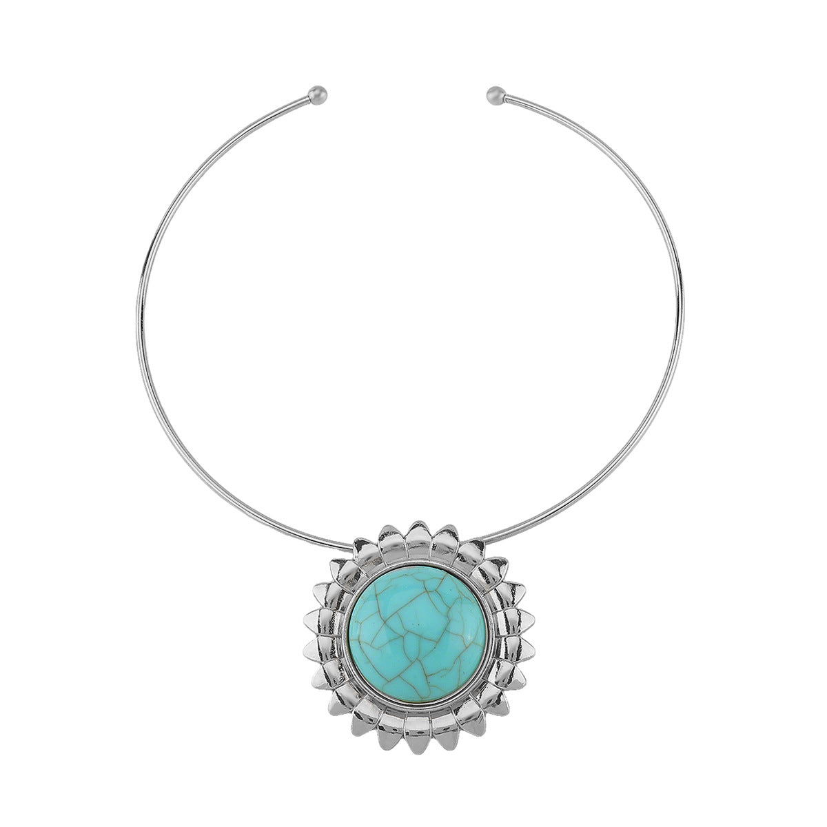 Collana vintage da donna in lega con intarsi turchesi a motivi floreali geometrici e finitura placcata oro