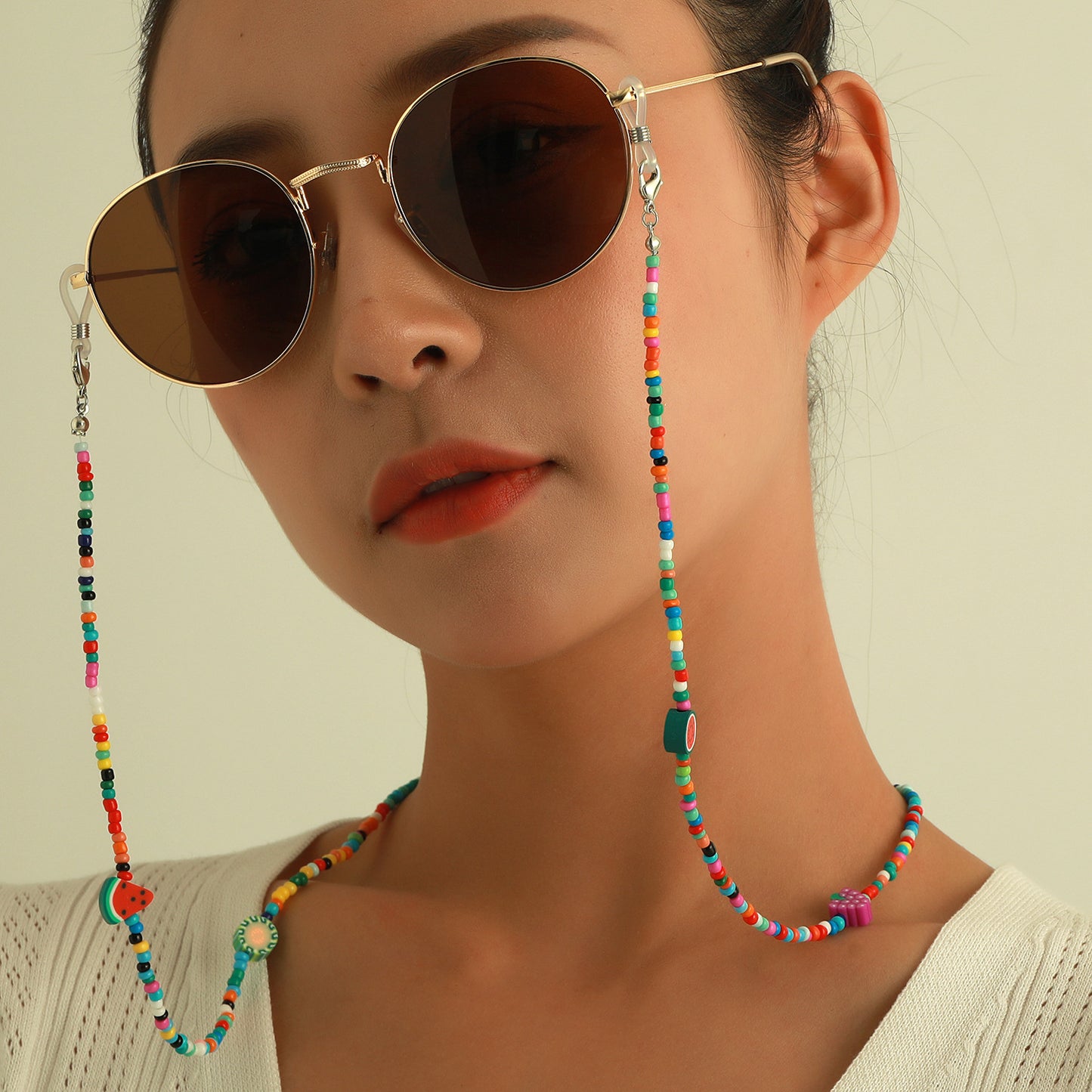 Punk Fruit Apple Glass Beads Eyewear Chain for Women