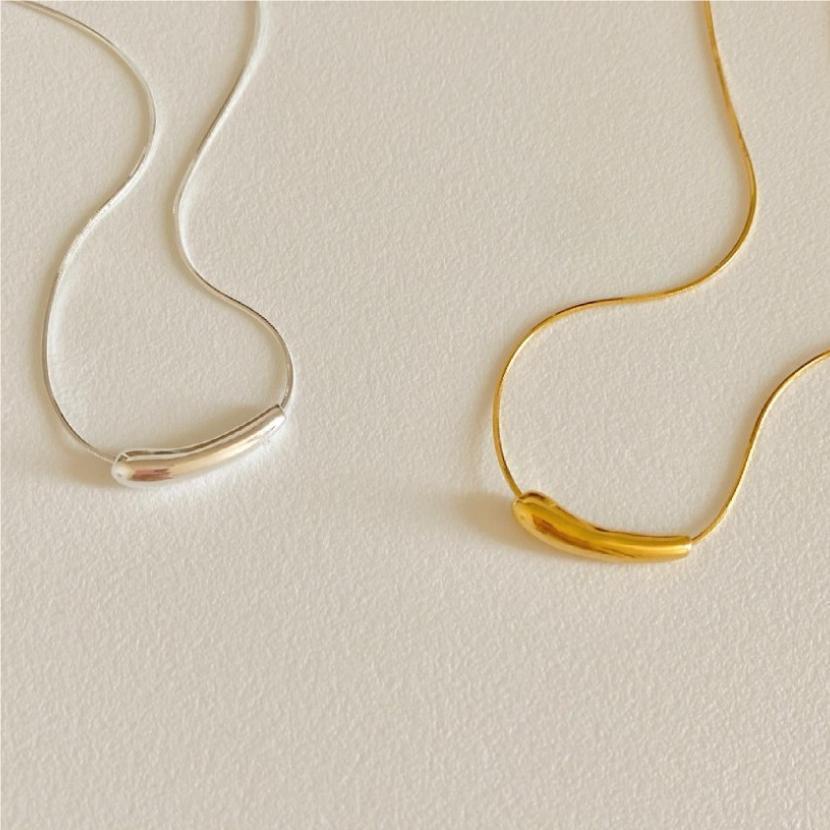 Minimalist Geometric Drop Pendant Necklace in 925 Sterling Silver with Plated Finish on Snake Chain for Women
