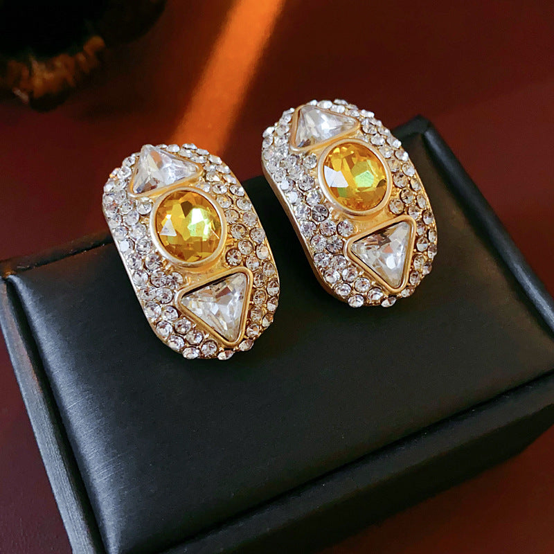 Vintage-Style Geometric Square Rhinestone Stud Earrings in Alloy with Stainless Steel Posts for Women