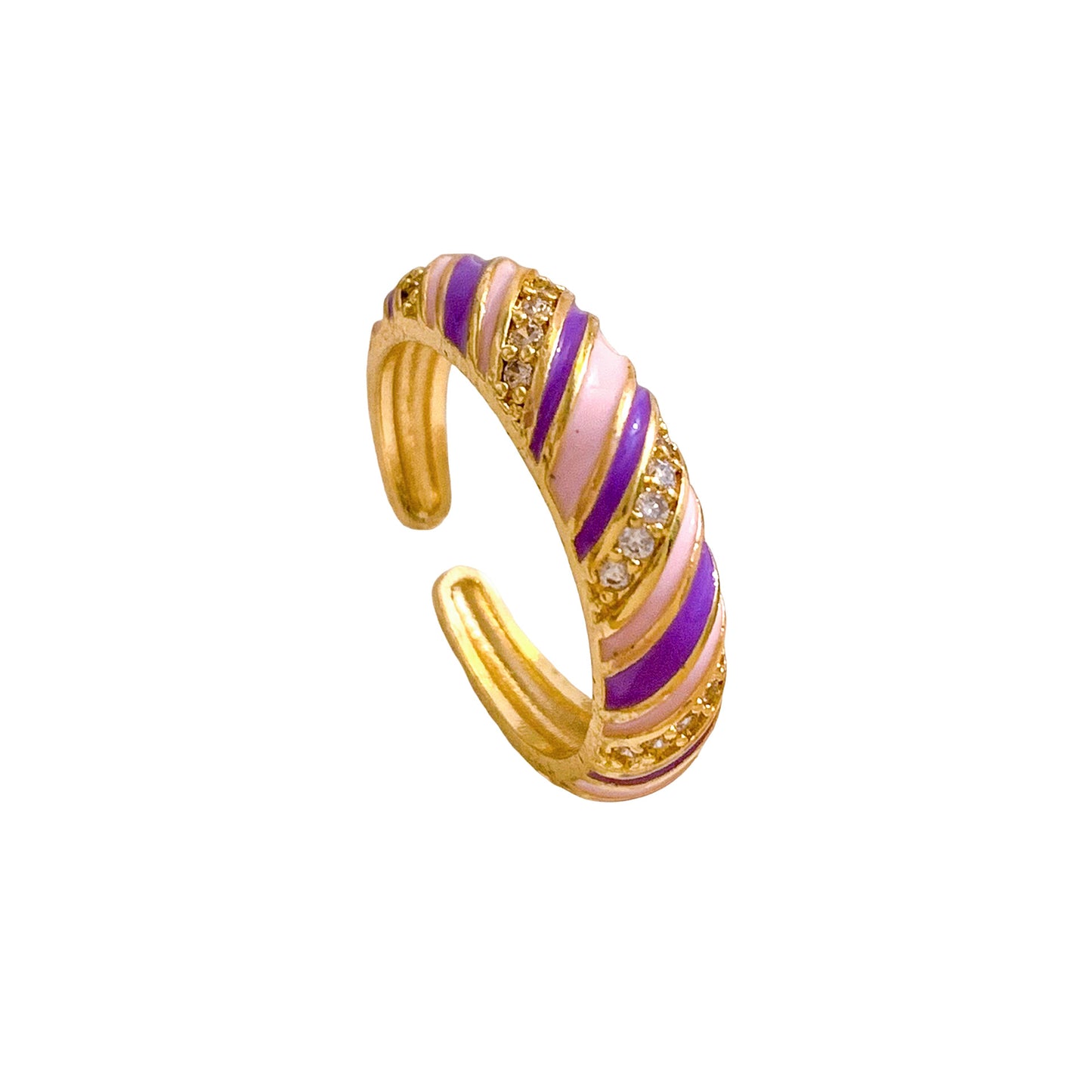 Anello a forma di cuore in ottone, con zirconi cubici, placcato oro, dal design regolabile e aperto, per donna