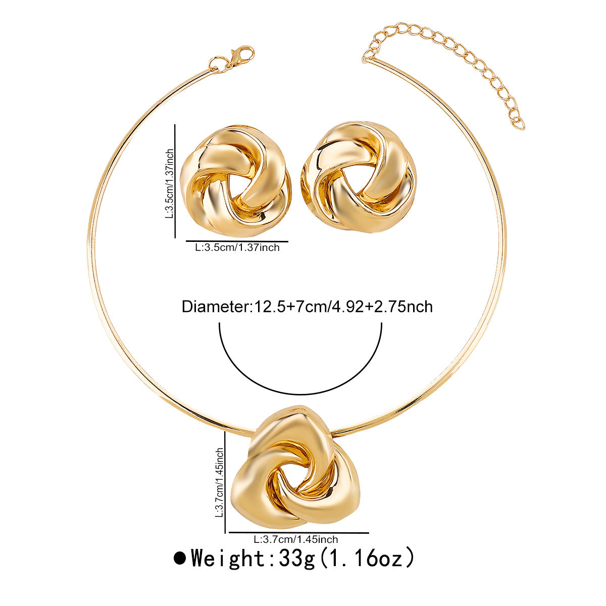 Set Collana con Pendente Geometrico Minimalista e Orecchini in Lega con Finitura Galvanica da Donna