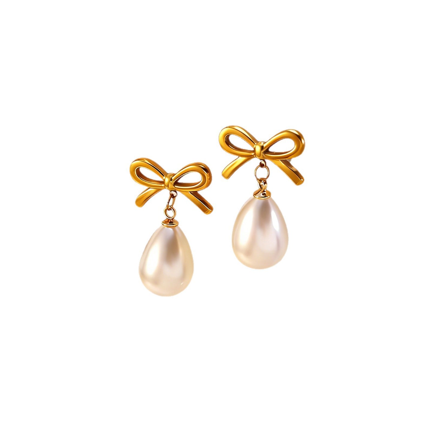 Orecchini placcati in acciaio inossidabile con fiore geometrico ed elegante fiocco, pendente con perla, stile vintage