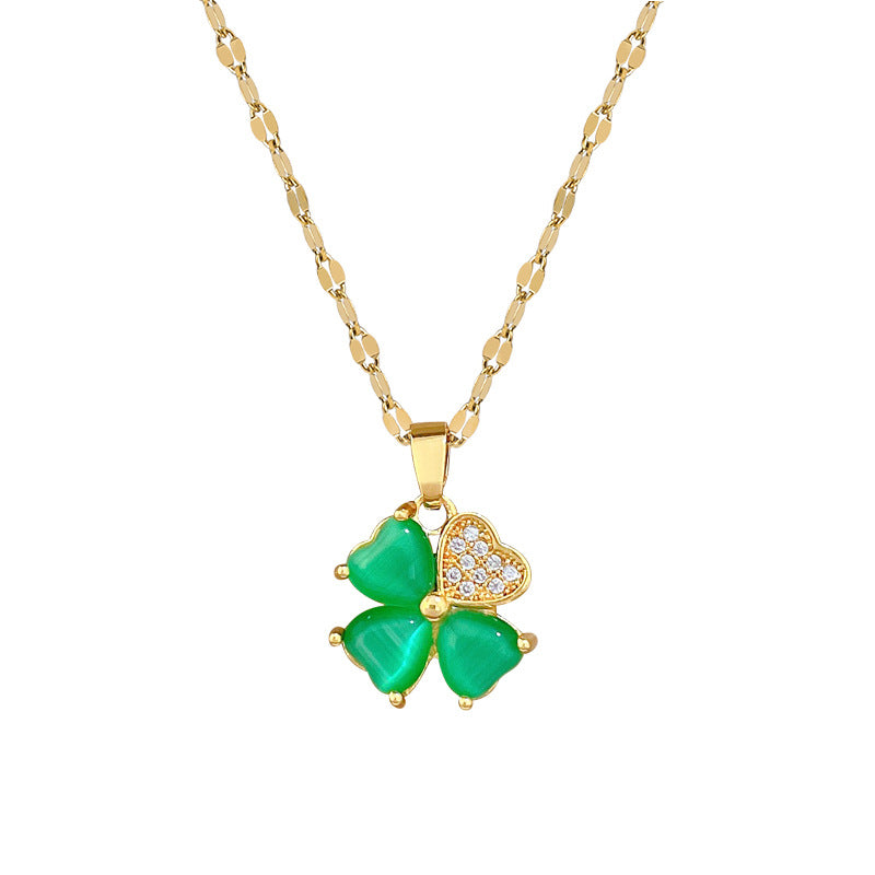 Sweet Minimalist Animal Shape Brass Pendant with Cubic Zirconia Inlay Titanium Steel Necklace for Unisex