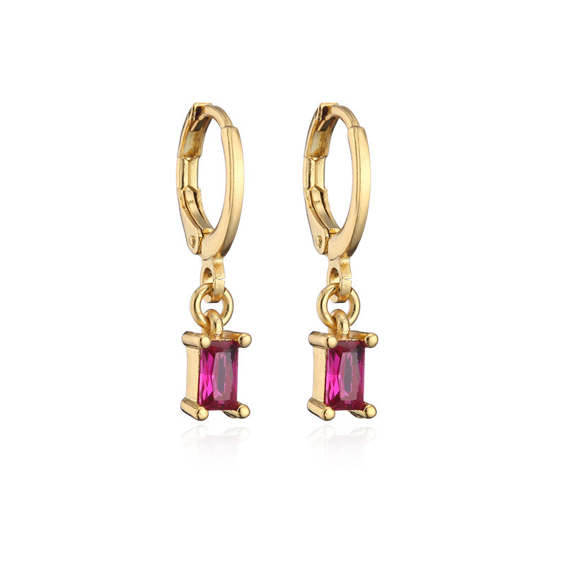 Minimalist Geometric Rectangle Zircon Pendant Earrings in Copper with Ear Hook Closure