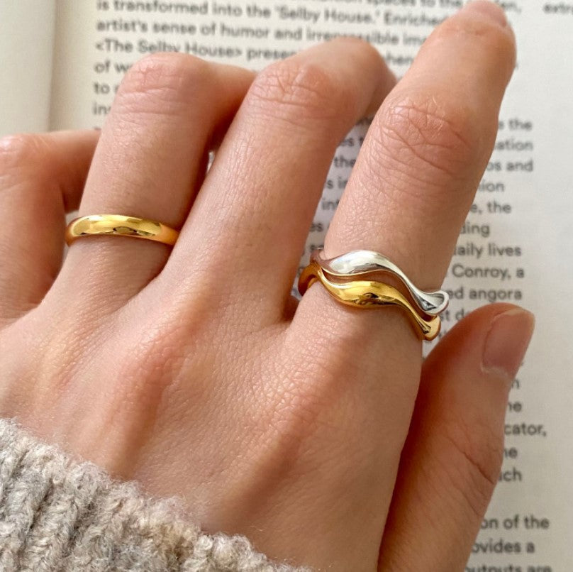 Minimalist Sweet 925 Sterling Silver Geometric Polka Dot Ring with Natural Curve