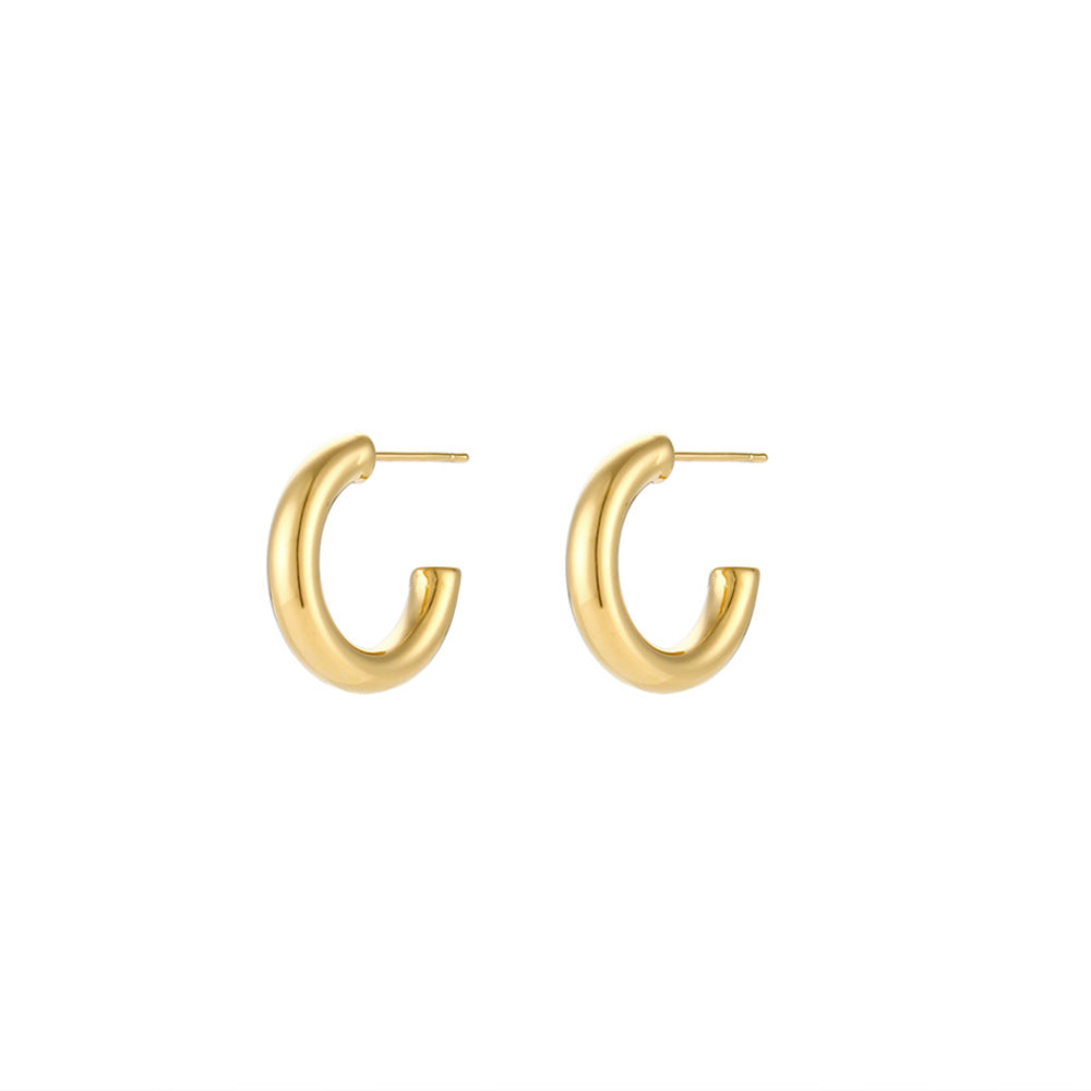 Minimalist Geometric Stainless Steel Hoop Earrings with 18K Gold Plating for Women