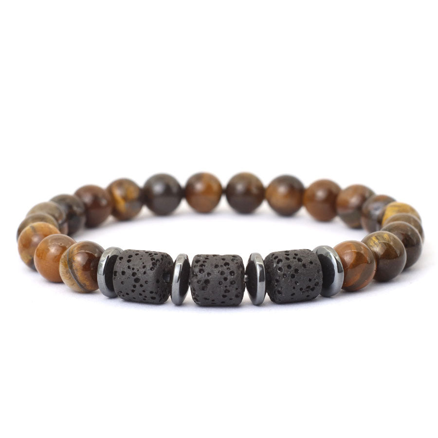 Minimalist Geometric Natural Tiger's Eye Hematite Beaded Bracelet Unisex Healing Stone Jewelry Gift for Him