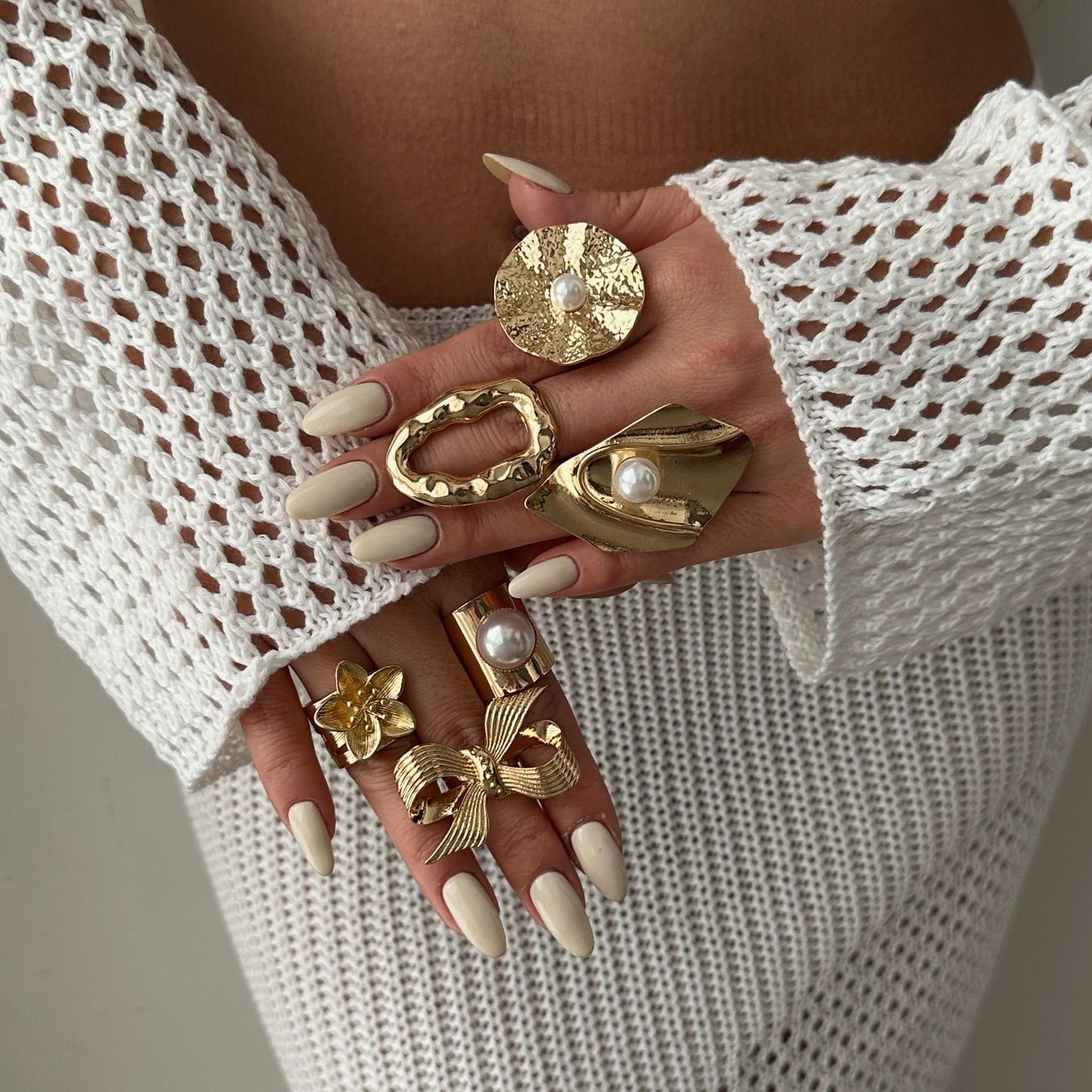 Fashion Minimalist Geometric Bow Alloy Plated Ring Set for Women