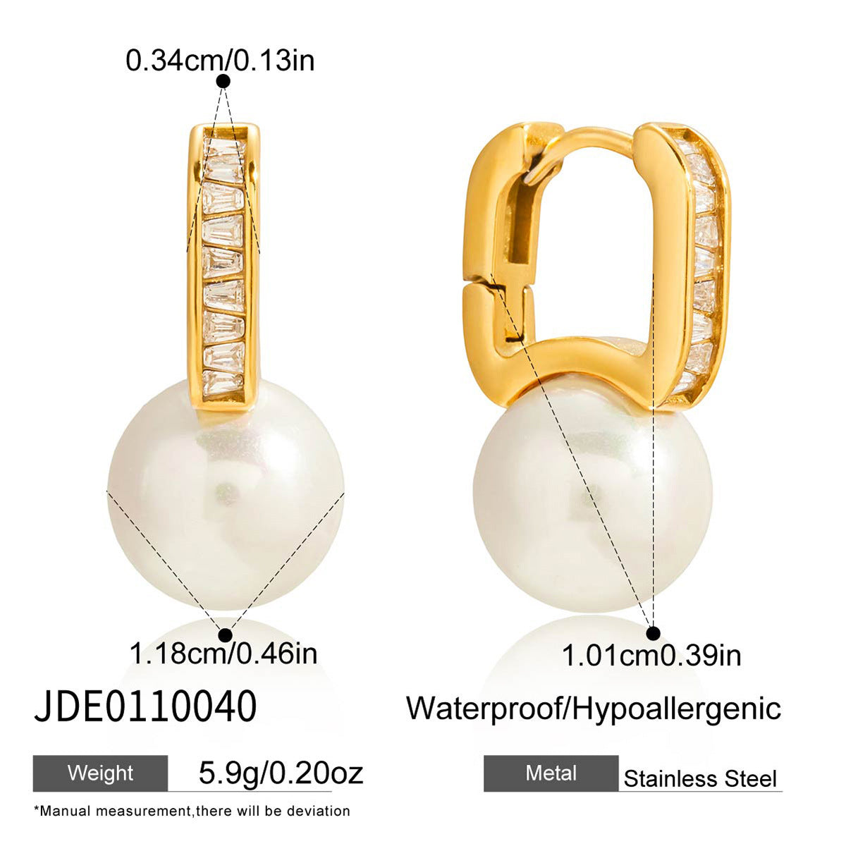Geometric Stainless Steel Resin Pearl Earrings Plated