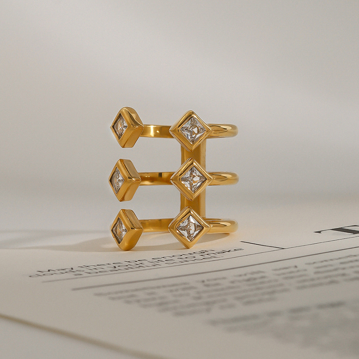 Anello geometrico in acciaio inossidabile placcato da donna