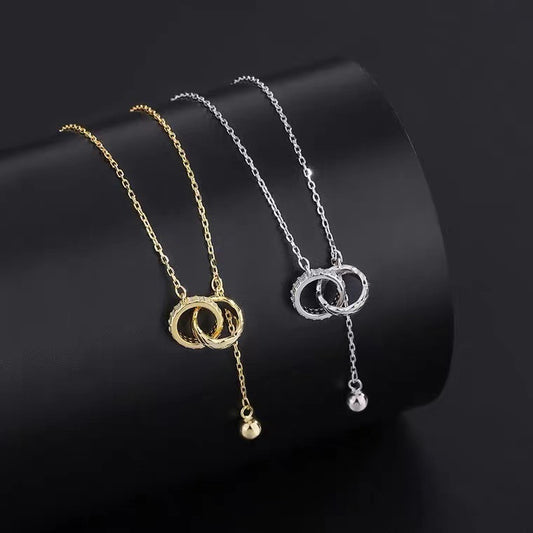 Minimalist Lightweight Titanium Steel Double Ring Pendant Necklace for Women with Electroplated Finish and O-Chain Design