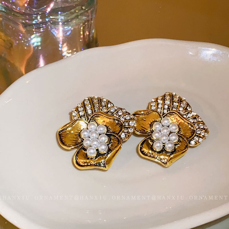 Orecchini geometrici vintage con placcatura in oro base in rame e perni in acciaio inossidabile da donna