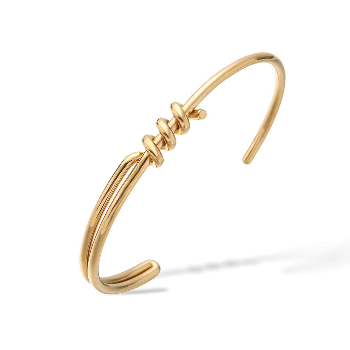 Minimalist C-Shaped Stainless Steel Bracelet for Women with 18K Gold Plating and Asymmetrical Knot Detail