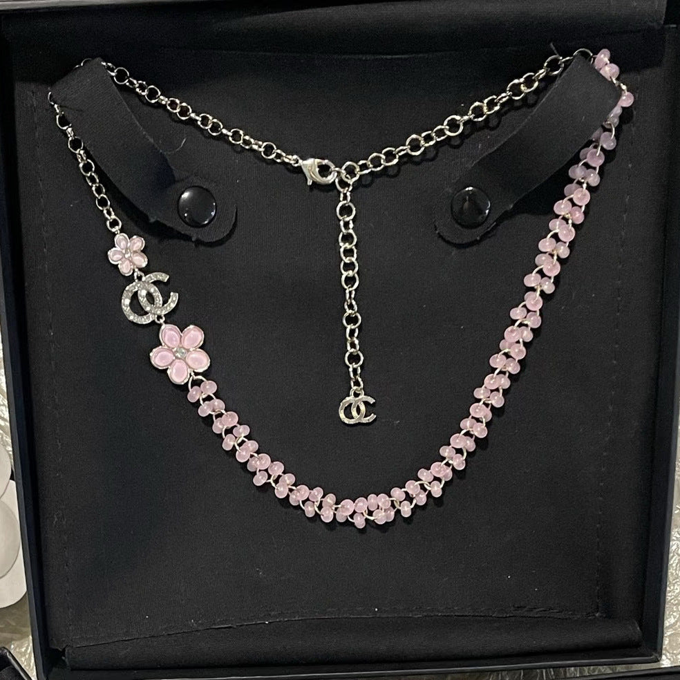 Sweet Gold Plated Brass Floral Double Layer Ball Chain Necklace for Women