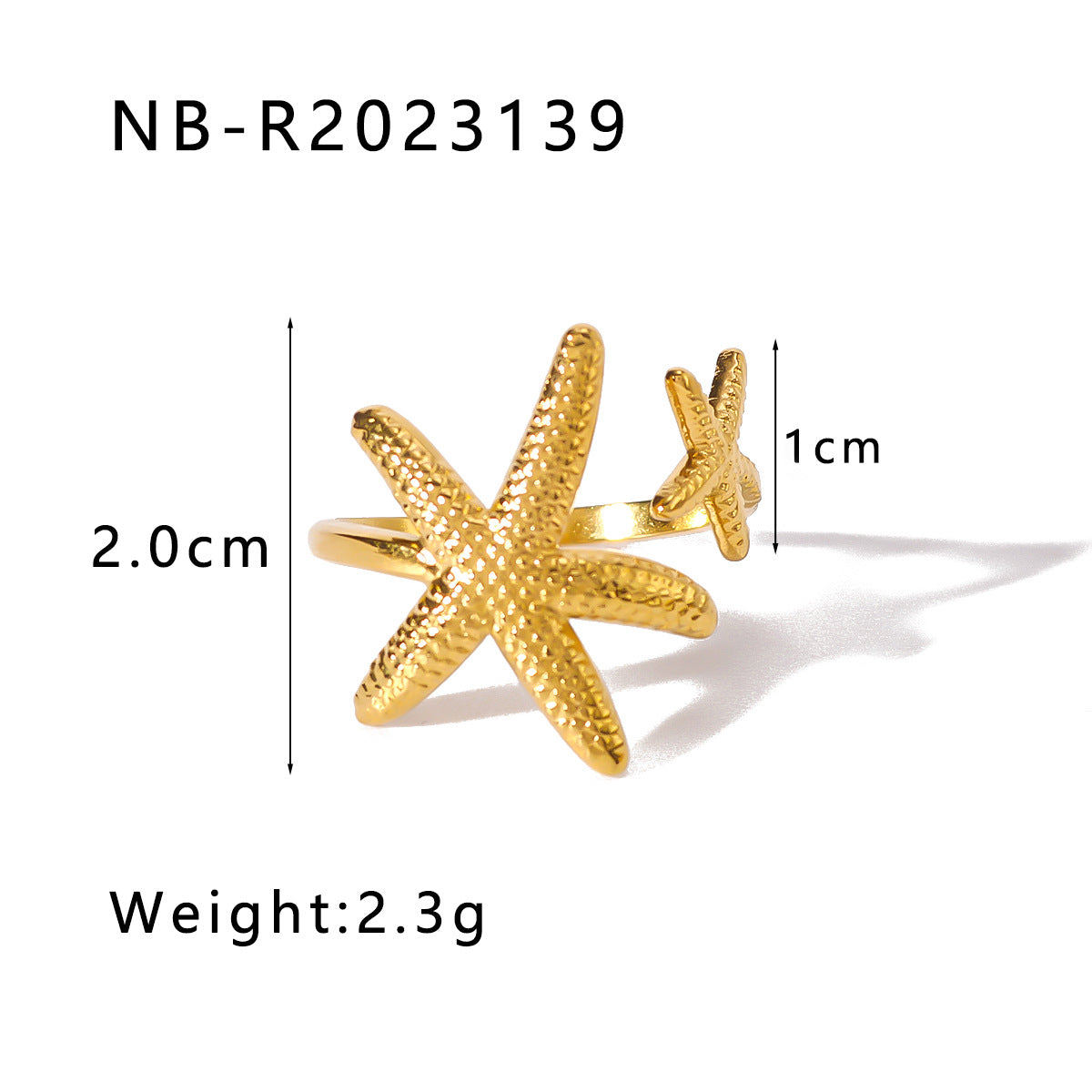 Anello Unisex in Acciaio Inossidabile a Forma di Stella Marina Stile INS, con Textura a Conchiglia e Placcatura Sottovuoto in Oro 18K