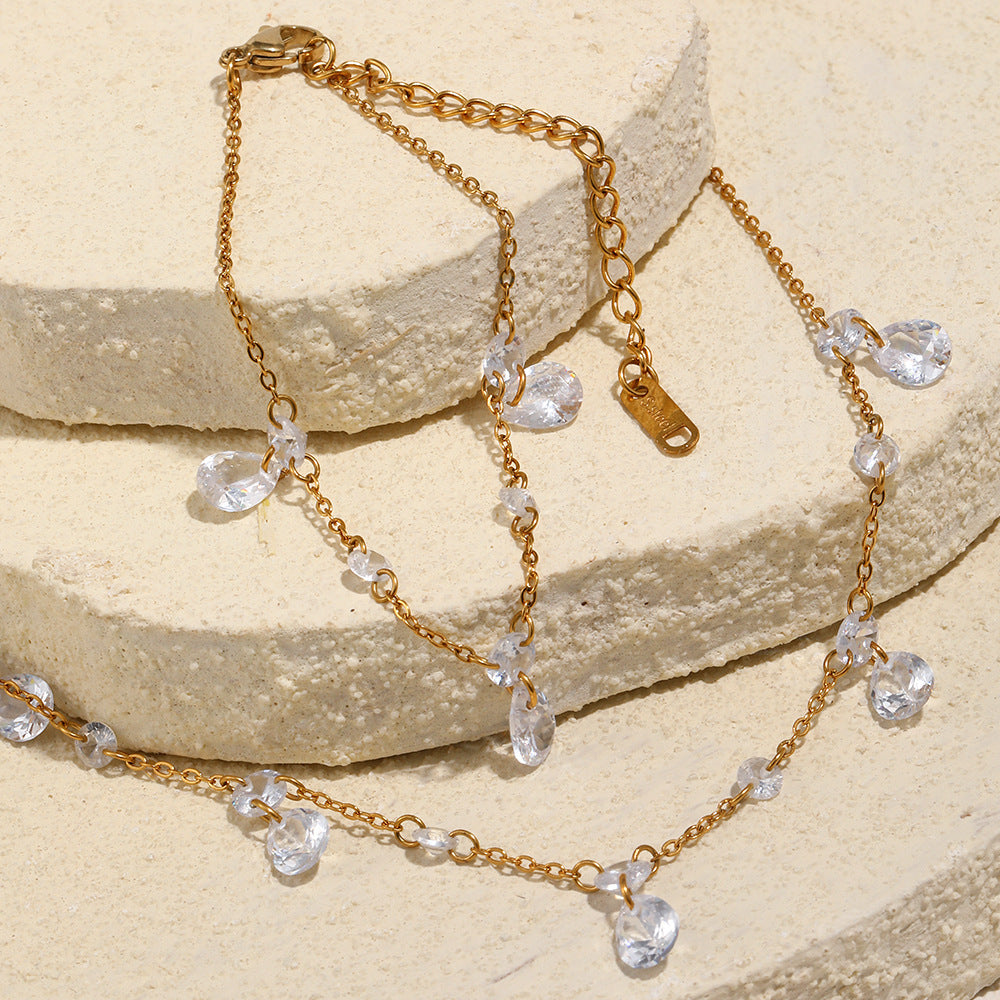 Collar de borla de circonitas de oro de 18 quilates chapado en acero inoxidable geométrico minimalista para mujer