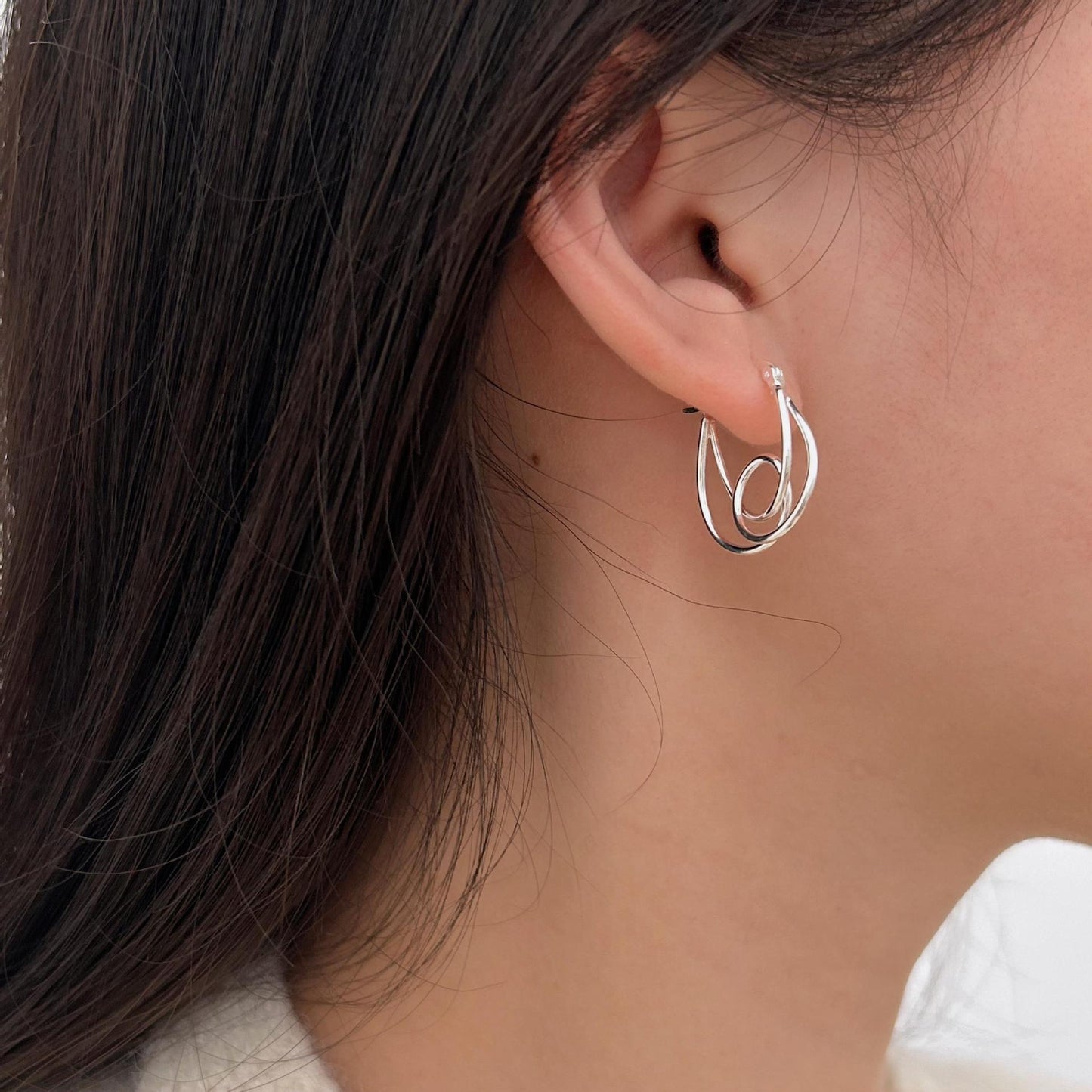 Minimalist Sweet 925 Sterling Silver Plated Geometric Knot Hoop Earrings for Women