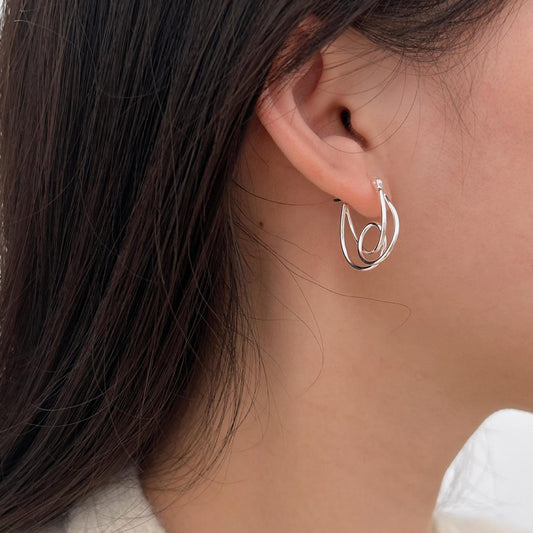 Orecchini a cerchio a nodo geometrico placcati in argento sterling 925, minimalisti e graziosi, per donna
