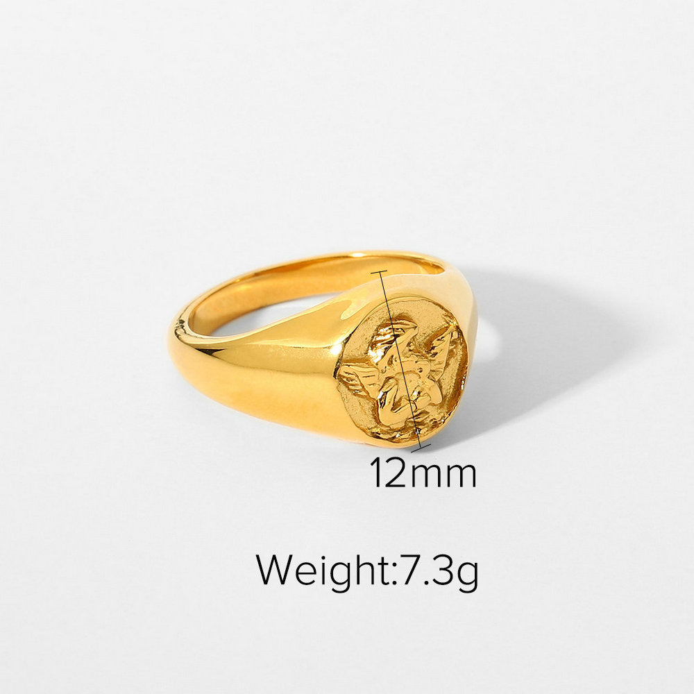 Anello geometrico in acciaio al titanio da donna con finitura galvanica, accessorio di moda di lusso ispirato al vintage