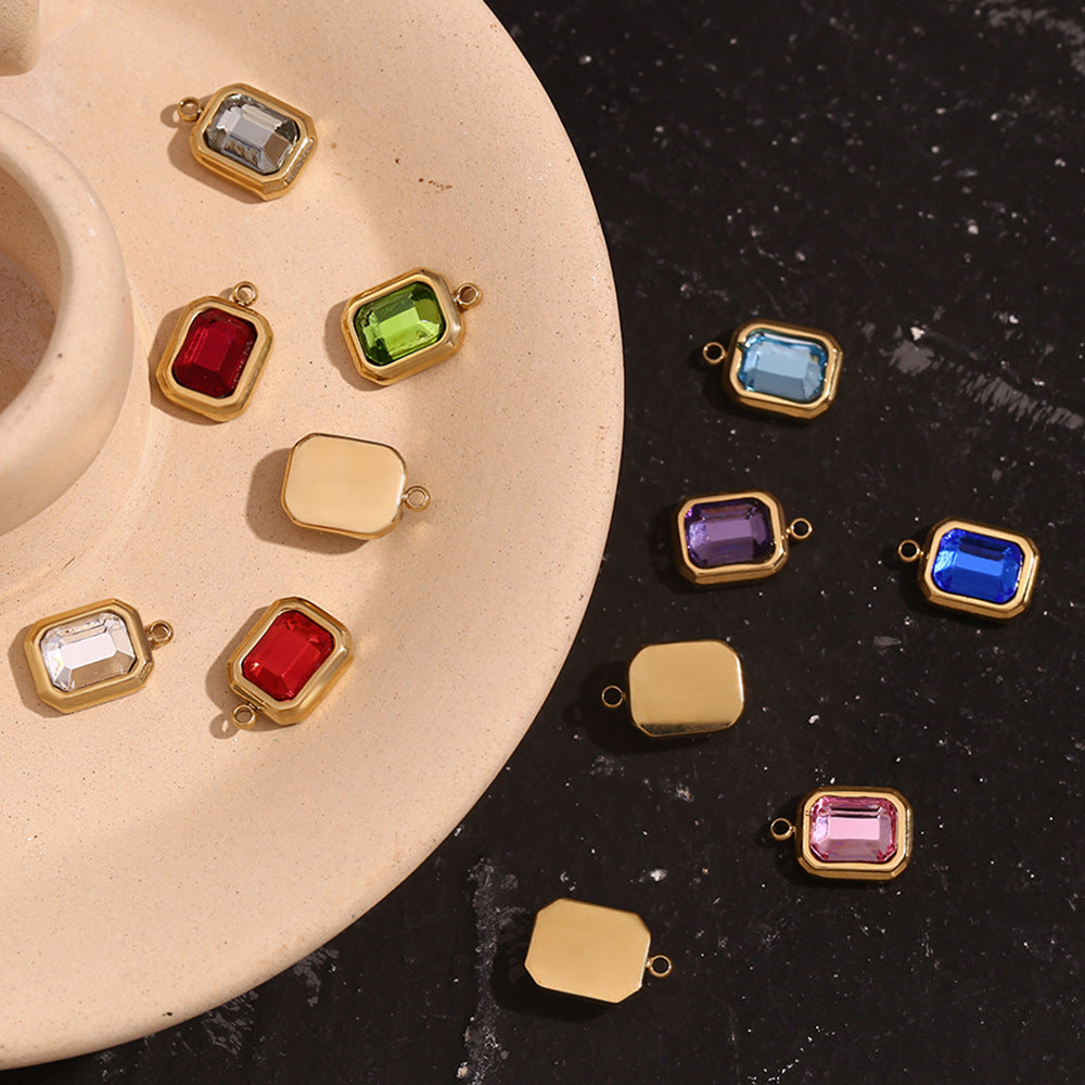 Minimalist Geometric Square Glass Pendant for Women Stainless Steel with 18K Gold Plating
