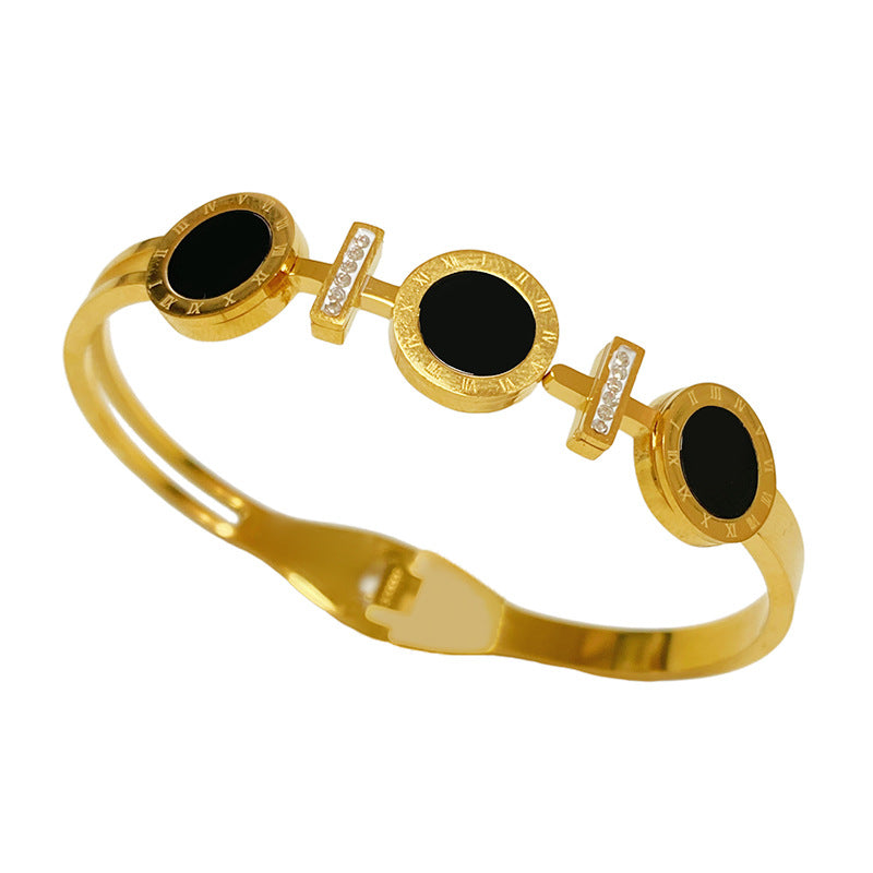 Micro-inlay Shell Geometric Oval Titanium Steel Bracelet Plated