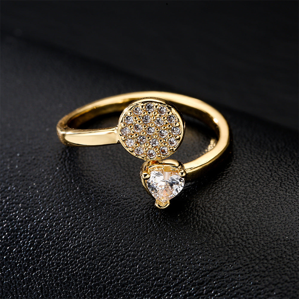 Minimalist Geometric Brass Ring with Micro-Inlaid Cubic Zirconia and Gold Plated Finish for Women