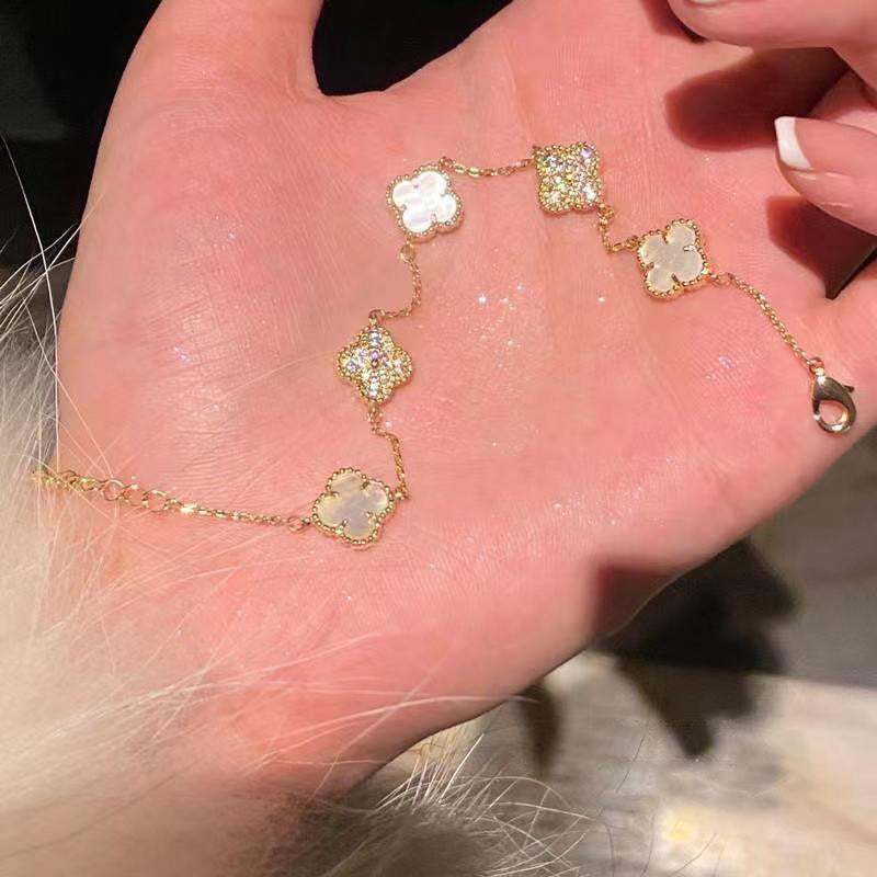 Luxury Elegant Geometric Floral Brass Bracelet with Cubic Zirconia Inlay for Women