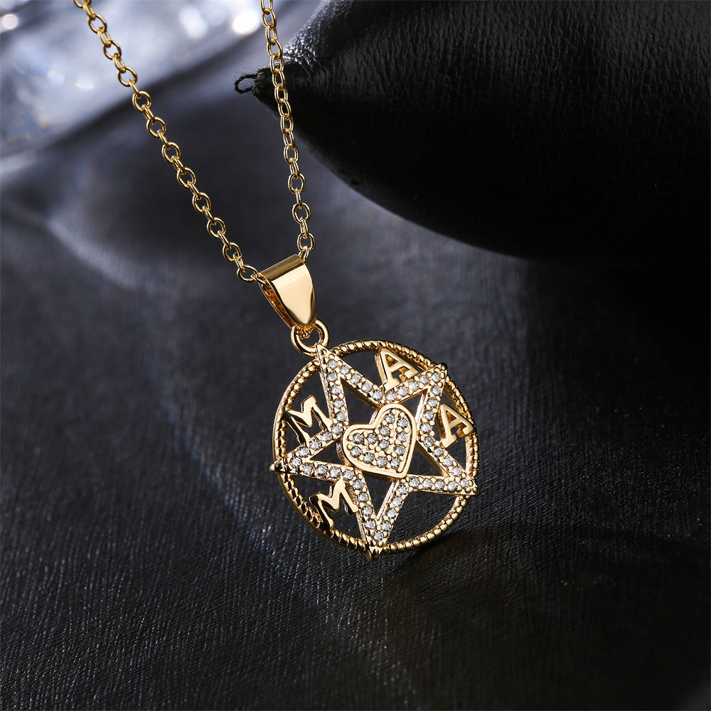 Minimalist MOM Pendant Necklace in Copper with 18K Gold Plating and Zircon Inlay for Women