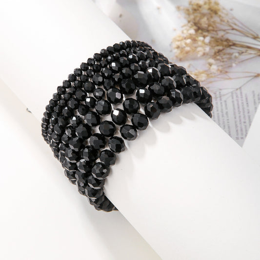 Conjunto de pulseras minimalistas geométricas con cuentas de cristal negro y piedras octogonales facetadas elásticas, estilo bohemio