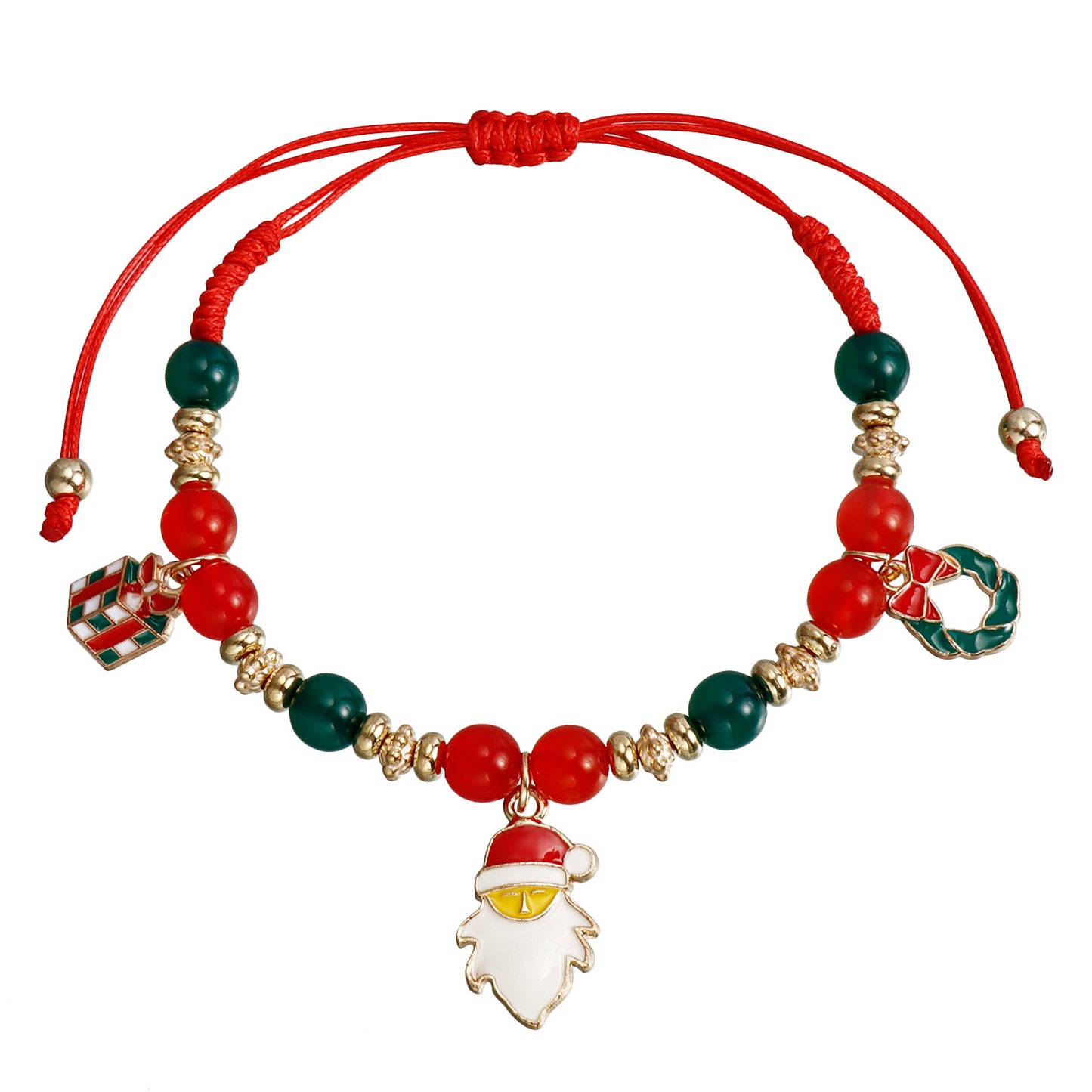 Handmade Beaded Christmas Bracelet Set with Snowman Reindeer and Bell Charms in Red Color Geometric Design Electroplated Women's Jewelry Gift