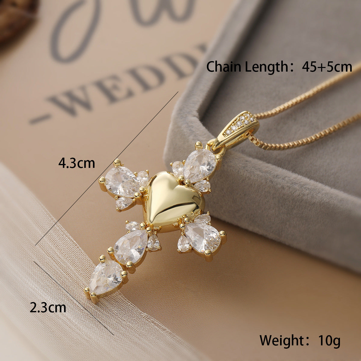 Minimalist Elegant 18K Gold Plated Brass Geometric Cross Pendant Necklace with Cubic Zirconia for Women
