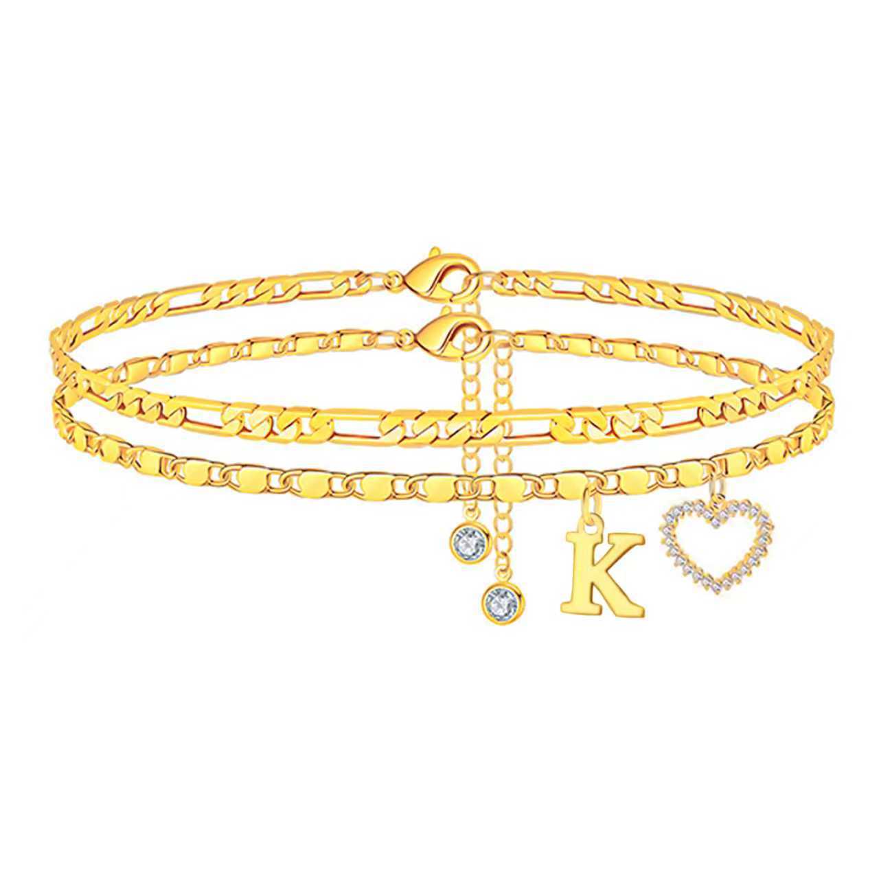 Minimalist Heart Letter Alloy Rope Chain Anklet for Women