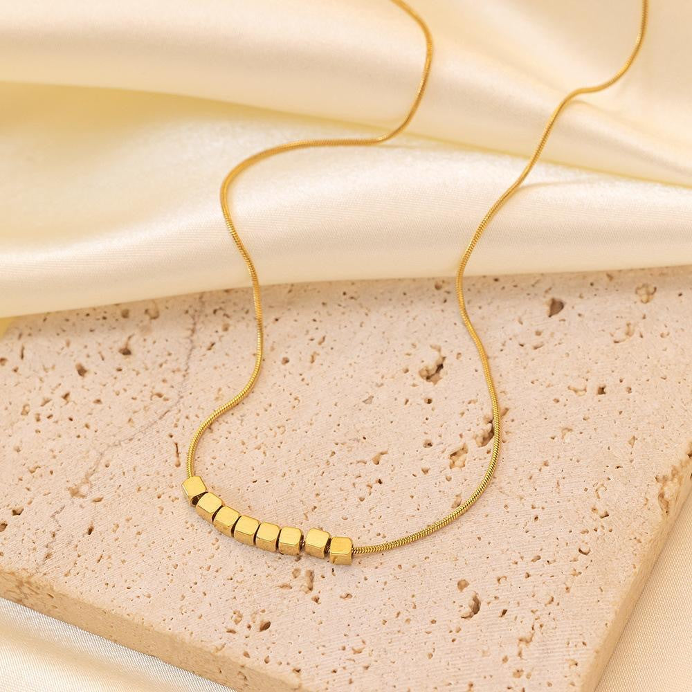 Minimalist Elegant Square Titanium Steel Plated Necklace Snake Chain for Women