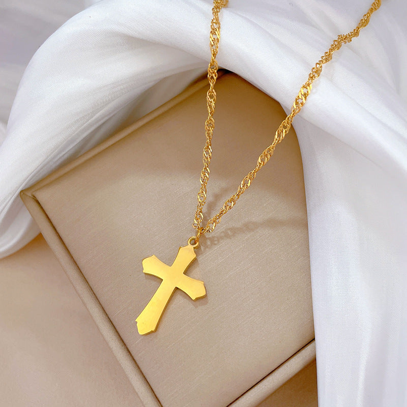 Collana unisex con ciondolo a croce geometrica in acciaio al titanio, alla moda e minimalista