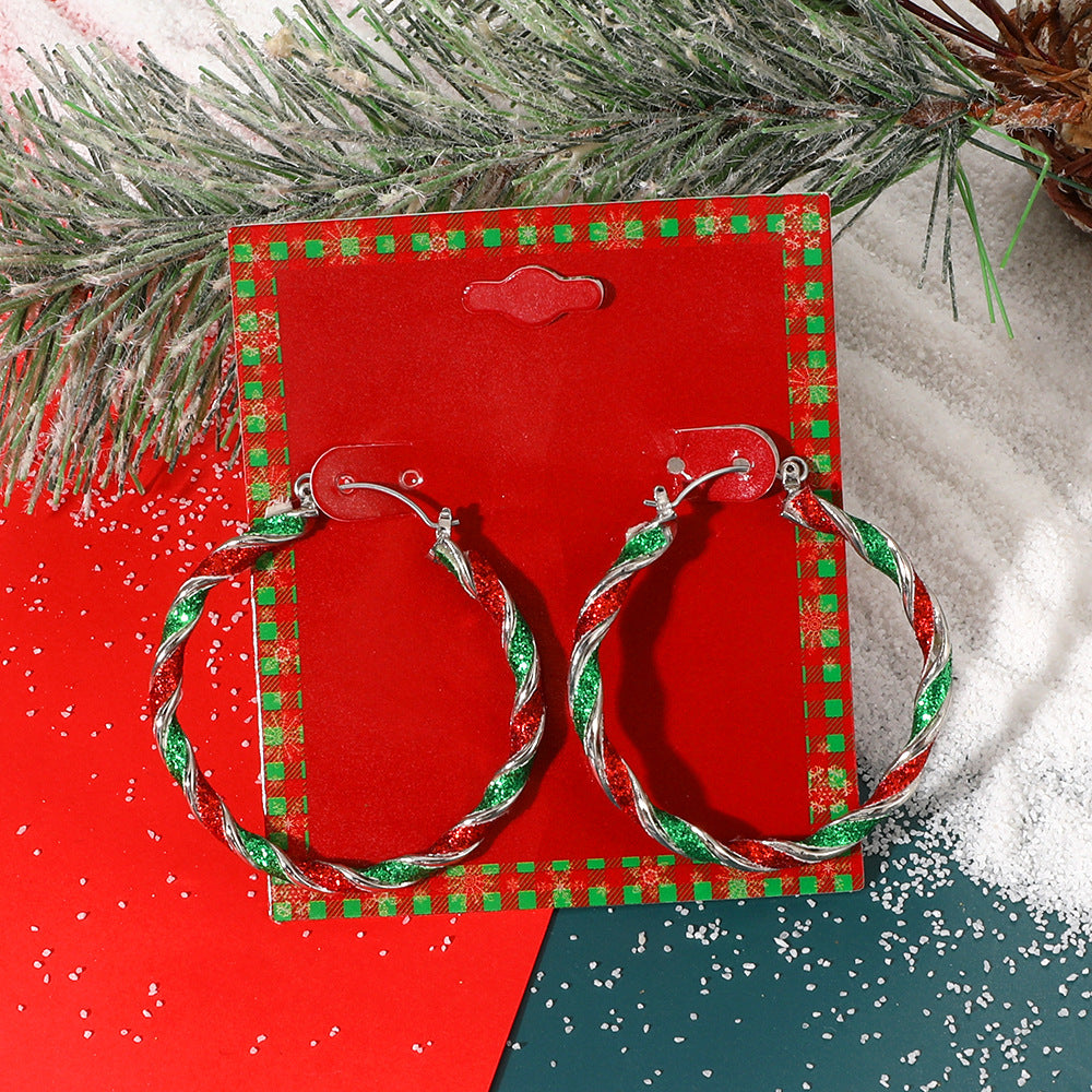 Pendientes de Navidad geométricos estilo Ins para mujer con esmalte de copo de nieve, reno y cascabel.