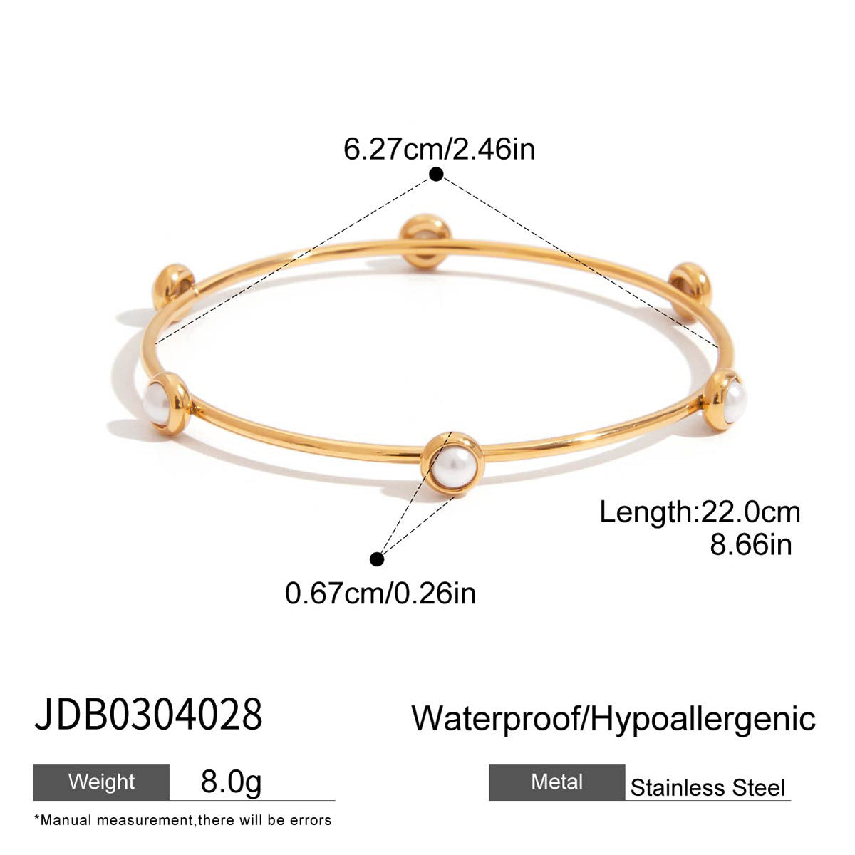 18K Gold Plated Stainless Steel Pearl Bracelet for Women