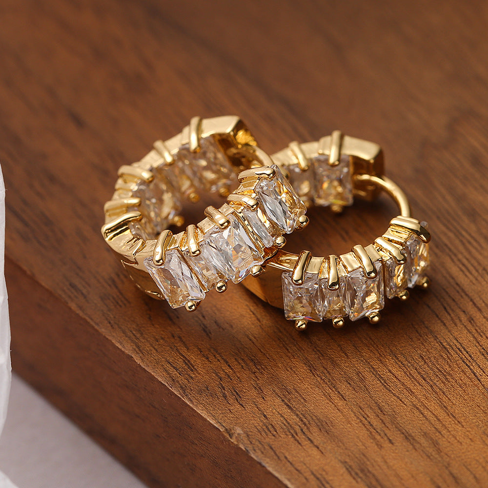 Minimalist Geometric Copper Hoop Earrings with Micro-Paved Zirconia for Women