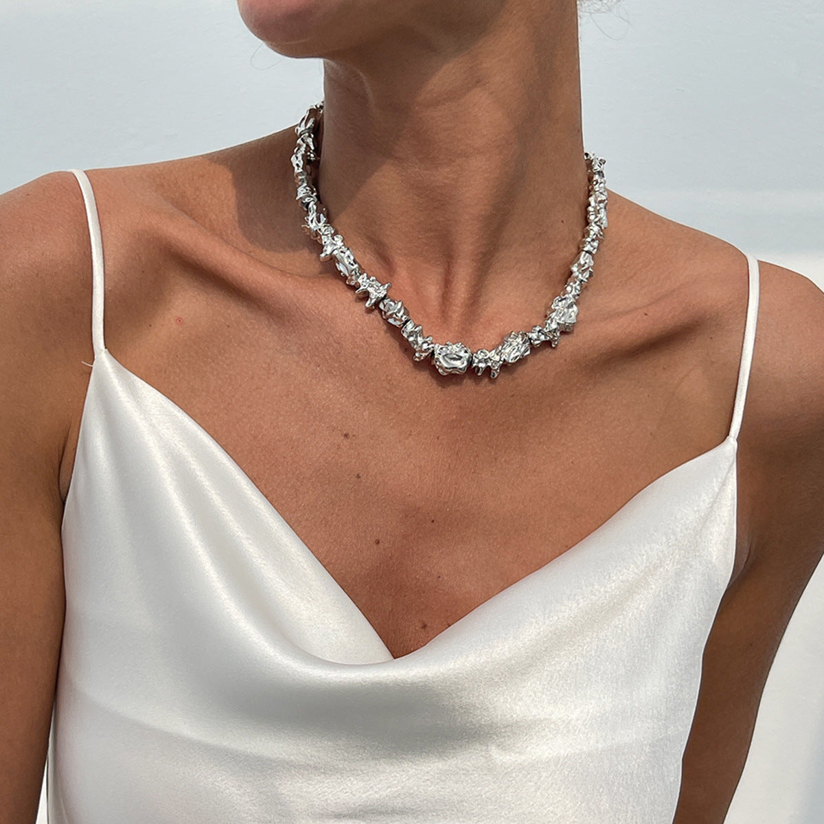 Exaggerated Geometric Zinc Alloy Plated Choker Necklace Set for Women